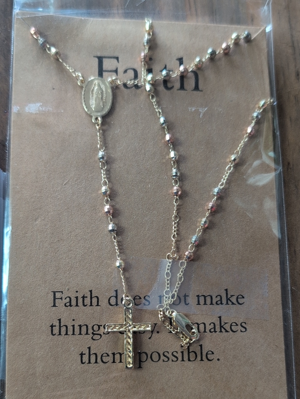 Faith Gold-Tone Cross and Medal Layered  Rosary Necklace - Women Jewelry